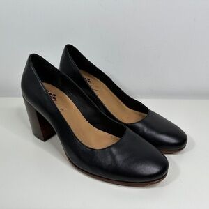 Patricia Nash Women's Anita Pumps Black Leather Block Heels Wood Heels Size 9.5